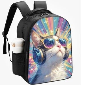 CAT BACKPACK BOOK BAG CAT WEARING HEADPHONES ALIFAFA UNISEX